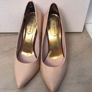 Ted Baker patent nude pumps with rose gold